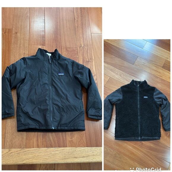 Patagonia Black Kids Reversible Shelled Microdini Jacket size M - Picture 1 of 12
